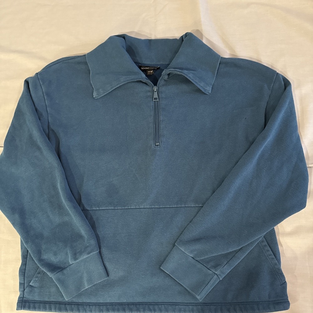 Beyond Yoga Women Sweatshirt M Teal Fleece Activewear 1/4 Zip Long‎ Sleeve
